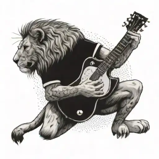 A Lion Wearing A Soccer Jersey Playing A Guitar