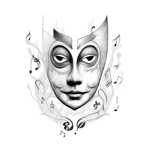 A Chef's Knife Surrounded By Music Notes And Theater Masks