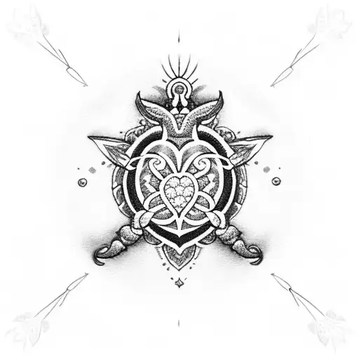 Sacred Heart Wings Dotwork Ornament Dots Tibetan Star Lucky