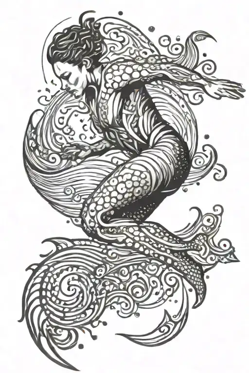 An Intricate Design Of A Swimmer Diving Into The Ocean