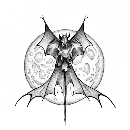 A Haunting Tattoo Of A Bat Silhouetted Against A Full Moon With A Background Of Mystical Runes