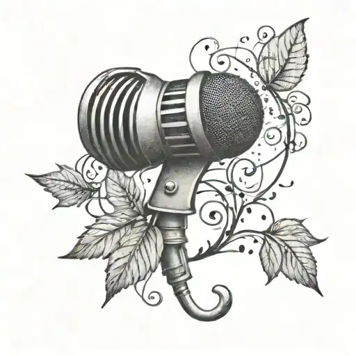 A Tattoo Of A Microphone With Music Notes And Leaves Intertwined In The Design