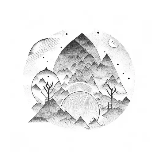 A Triskel Symbol With A Moonlit Landscape Inside