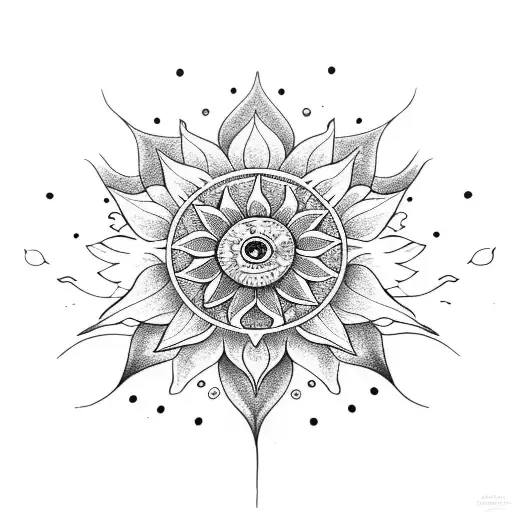 Sun And Lotus Flower Intertwined