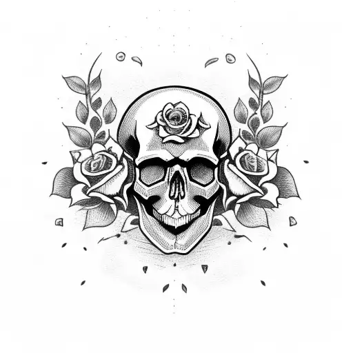 Skull With Roses And Banner