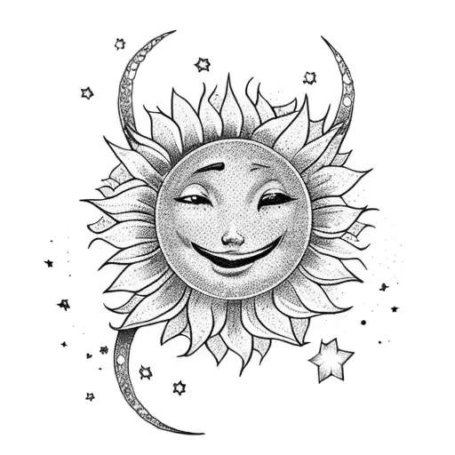 Whimsical Sunflower With A Crescent Moon And Twinkling Stars