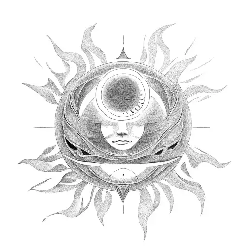 A Minimalist Tattoo Of An Unalome Symbol With A Sun And Moon Incorporated Into The Design