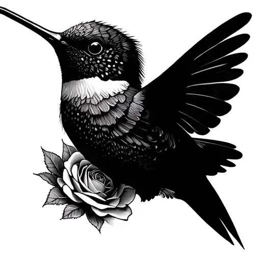 Hummingbird Flying With Rose
