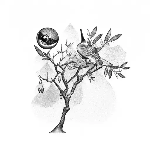 A Pigeon With A Branch In Its Mouth Hovering Over An Olive Tree