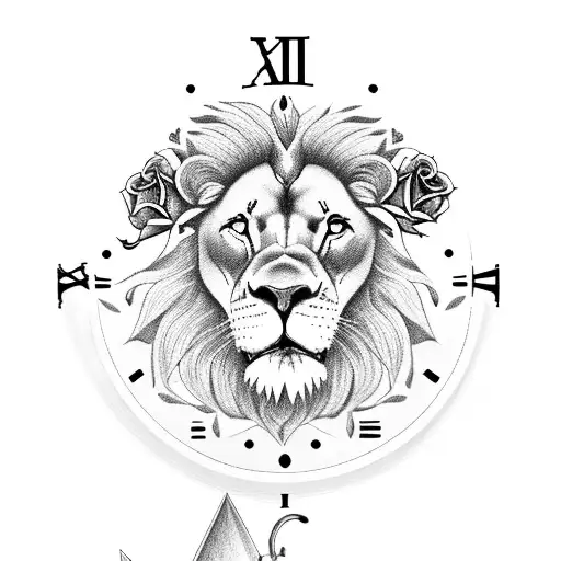 Lion With Roses With Clock With Wolf