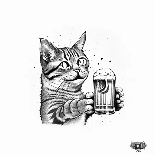 A Cat Dj Scratching A Vinyl Record With A Beer Bottle Nearby