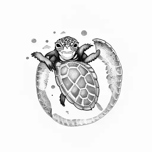 Monkey Surfing Nazare On Sea Turtle Shell