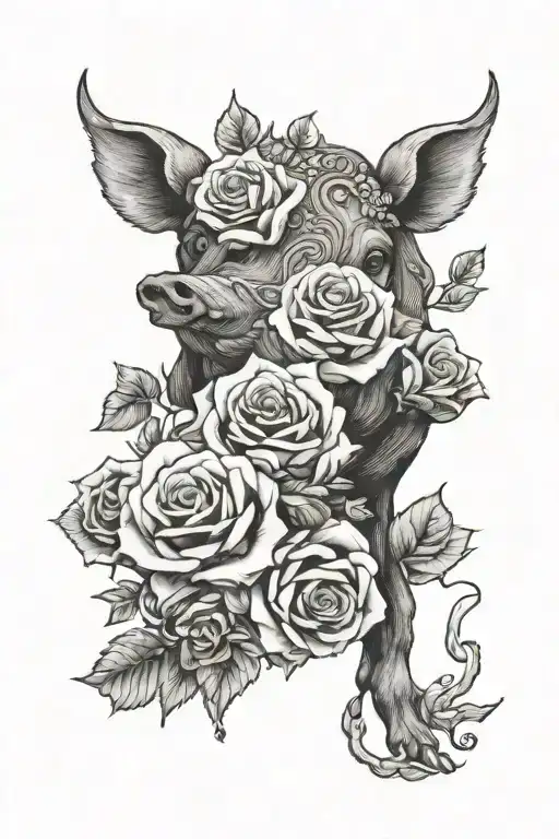 Wild Hog With Roses