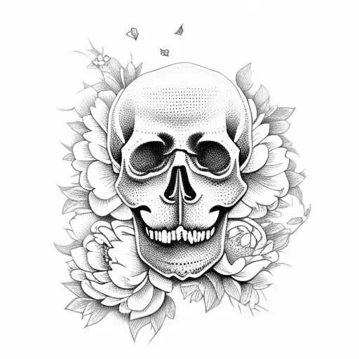 Skull With Peonies Growing In It