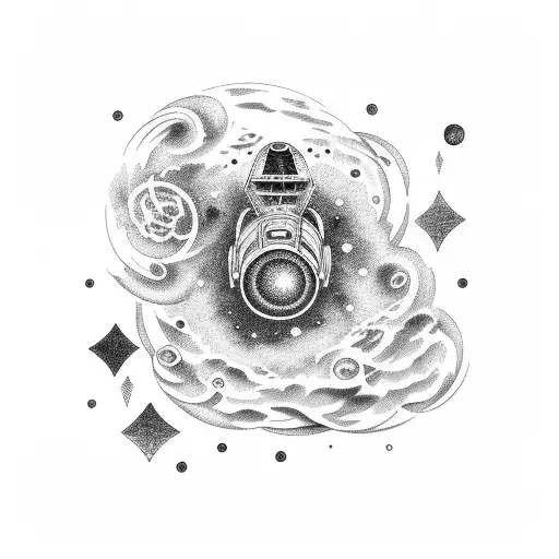 A Vintage Car Floating Through A Galaxy Filled With Musical Notes