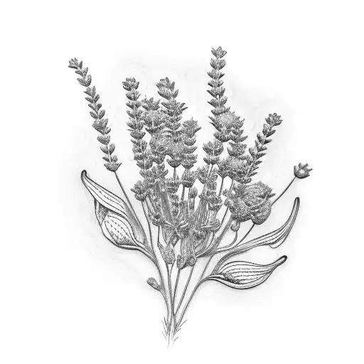 A Realistic Lavender Plant Surrounded By Intricate Dotwork Patterns