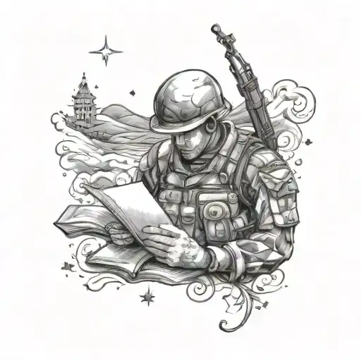 Create A Tattoo Of A Soldier Reading Love Poems To Divya Under A Starry Night Sky