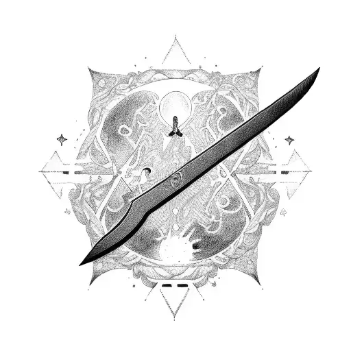 Sword With Taurus And Half Moon And Half Sun And Stars