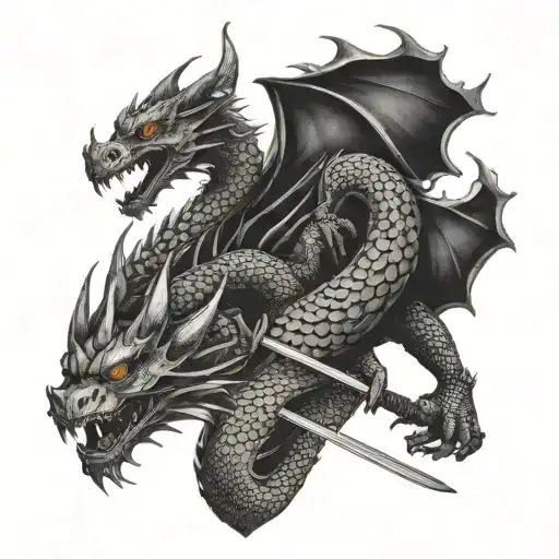 Dragon With Samurai Holding Sword