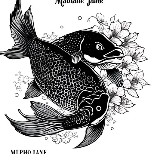 Koi Fish With Waves And Cherry Blossoms With The Name Mpho Jane Matlolane