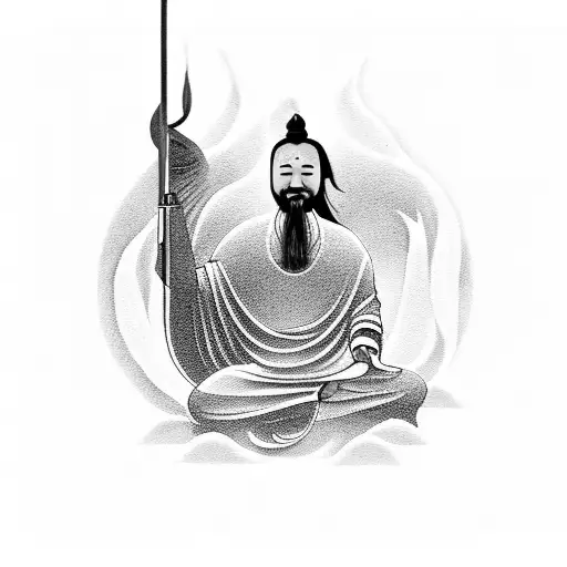 A Taoist Philosopher Meditating Under A Waterfall