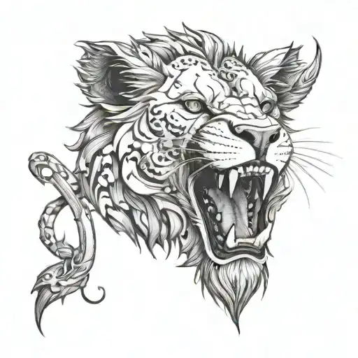 Wild Lion Surrounded By Skulls