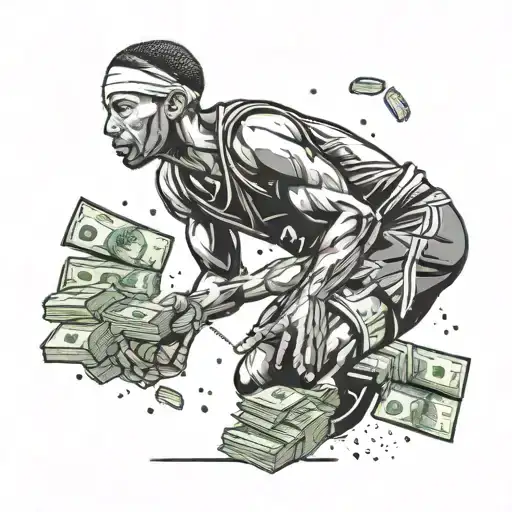 A Basketball Player Dunking A Stack Of Money Instead Of A Ball With Weights In The Back