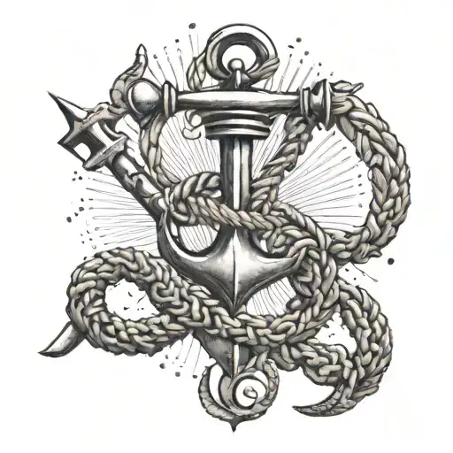 An Anchor Entwined With A Rope And Seashells