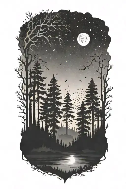 Dark Forest Filled Night Sky