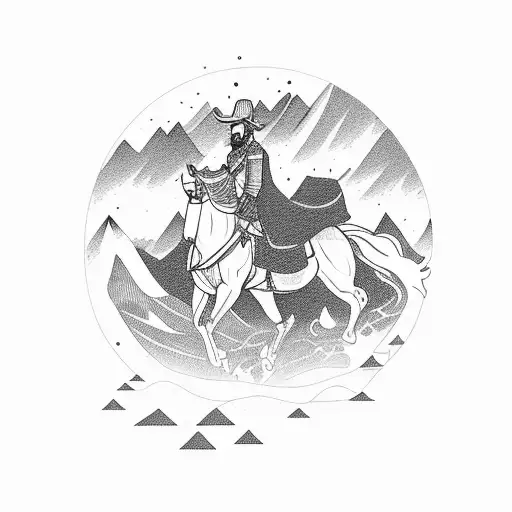 Mountain Range Transitioning Into A Cowboy On A Horse