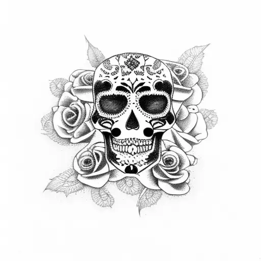 Sugarskull With Raven And Roses