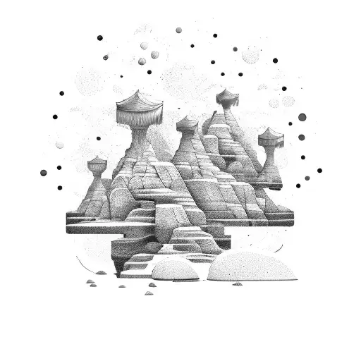 An Outdoor Scene With Birds Perched On Rock Formations Shaped Like Musical Instruments