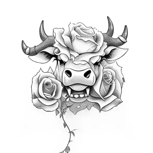 A Bull With Roses In Its Mouth