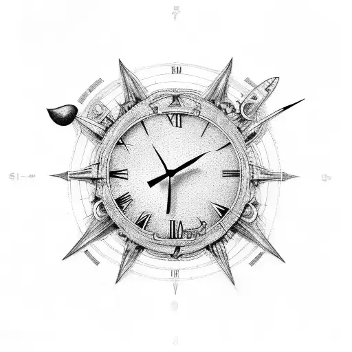 A Clock Tattoo With Roman Digits And A Vintage Airplane