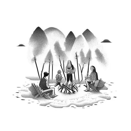 A Group Of Friends And Family Gathered Around A Bonfire At The Cottage In New York