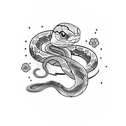 Snake On Shoulder And Arm With Ranks And Little Flowers