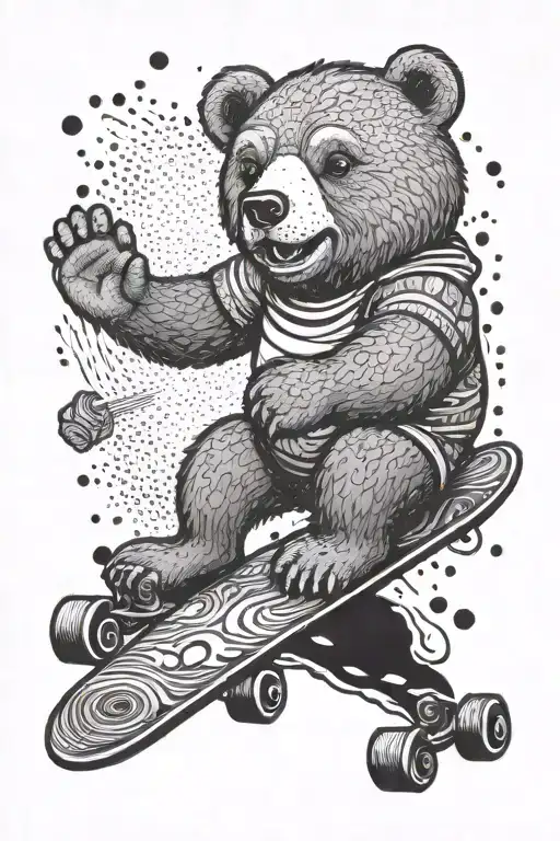 A Cartoon Bear Riding A Longboard Downhill With It's Arms Out