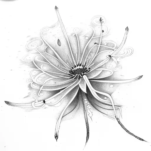 Red Spider Lily With Blue Water Lily