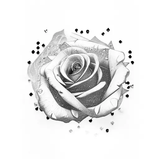 A Rose With Poker Card Petals And Two Dice Around It