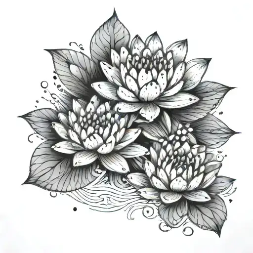 An Intricate Tattoo Of A Family Of Water Lilies Symbolizing The Client's Love For Their Daughters