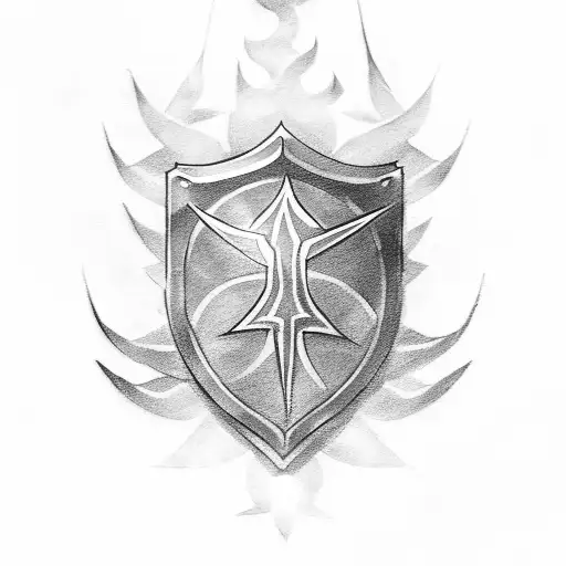 Shield With Flame And Tree