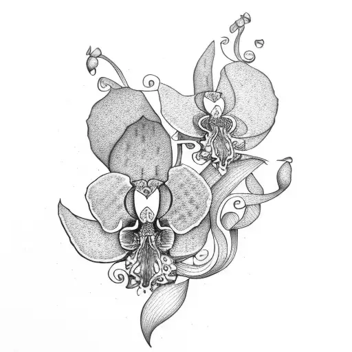 Intricate Dotwork Orchid With Tribal Patterns