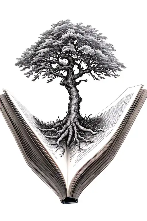 Tree Growing Out Of An Open Book Pages