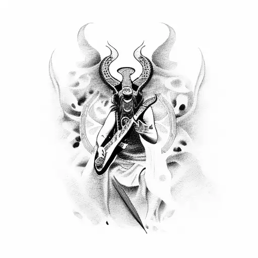 A Dark And Haunting Portrait Of A Greek Mythological Creature Playing A Guitar