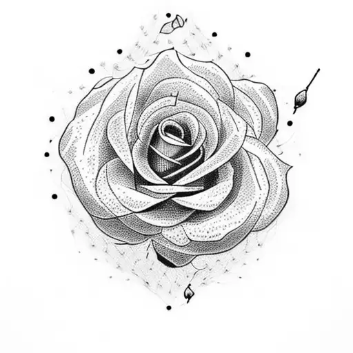 A Dotwork Tattoo Of A Princess Holding A Rose With A Texas And Mexico-inspired Backdrop
