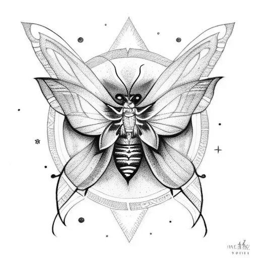 A Witchcraft-themed Tattoo Featuring A Moth Surrounded By Magical Symbols
