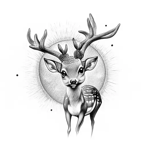 Little Deer Looking At The Sun And Standing By A River