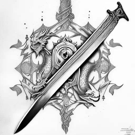 Sword With A Old Grandfather Clock And Dragon Dripping In Blood