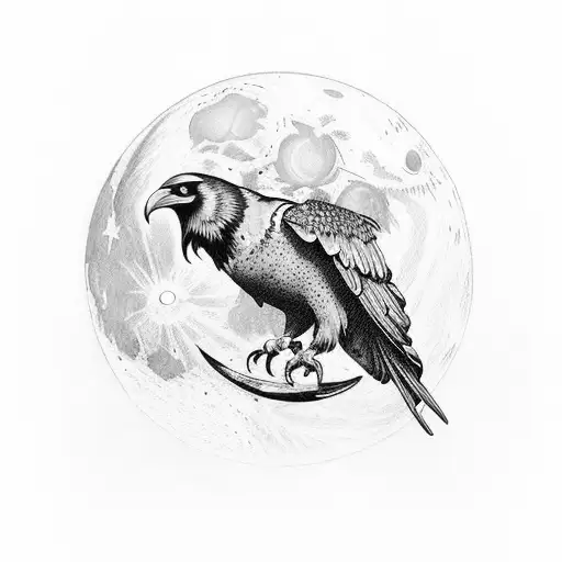 Moon With Raven Skull