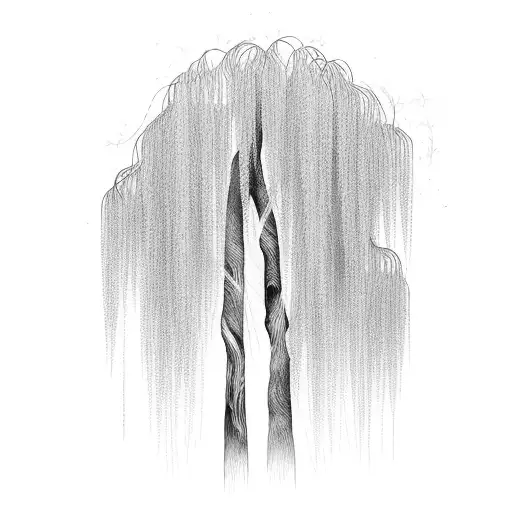 Weeping Willow Tree With Two Trails
